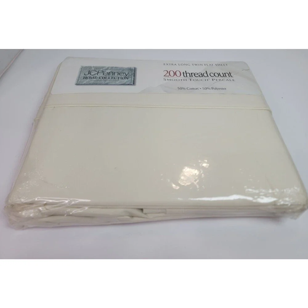 Vintage JCPenney Home Collection Twin XL Flat Sheet Ivory 200 Thread Count USA N